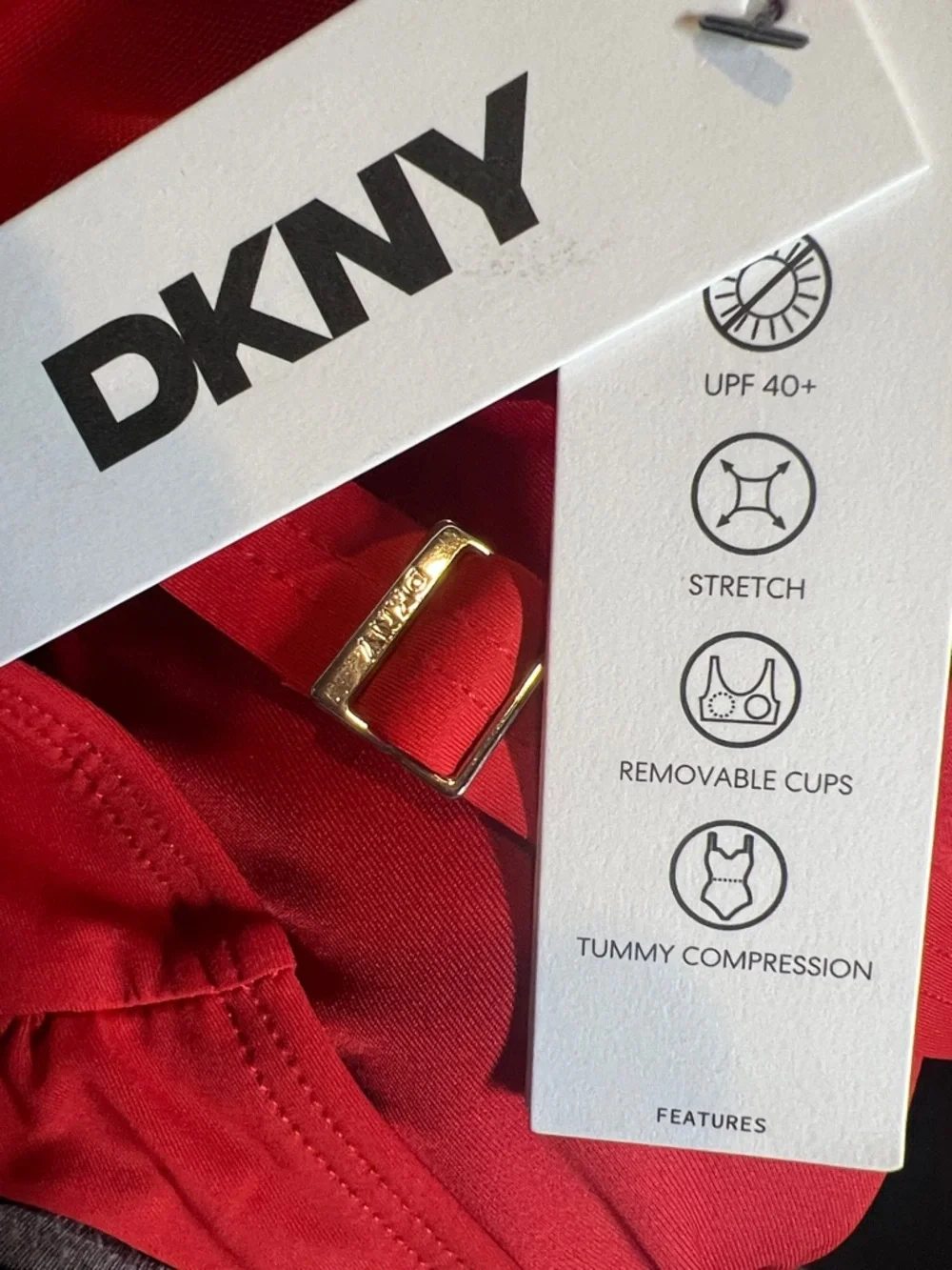DKNY One piece tummy compression Red Swimsuit, stretch, UPF 40+, removable cups - Picture 8 of 8